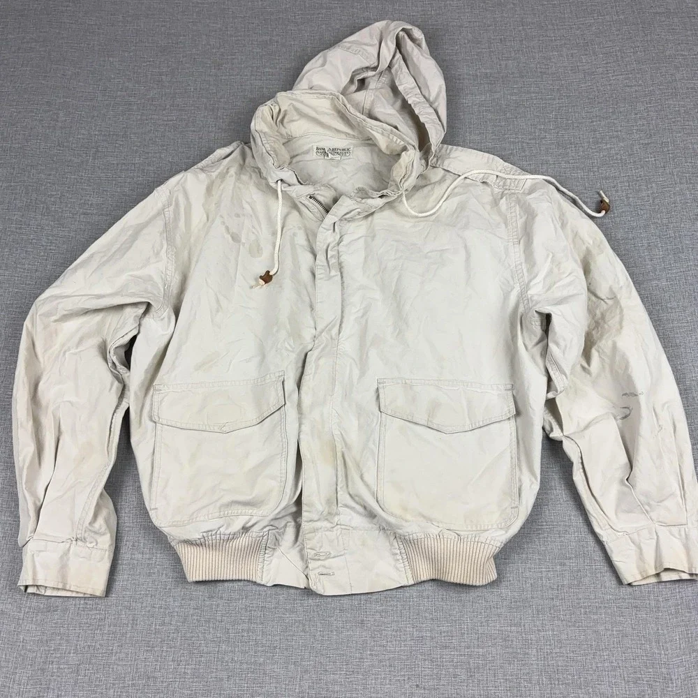 Vintage Banana Republic Jacket Mens Large Cotton Hooded Safari Windbreaker 80s